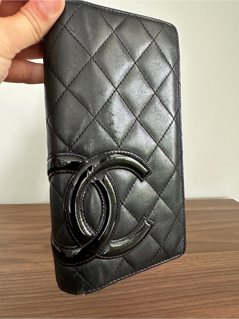 CHANEL Black Quilted Patent CC Logo Phone Case